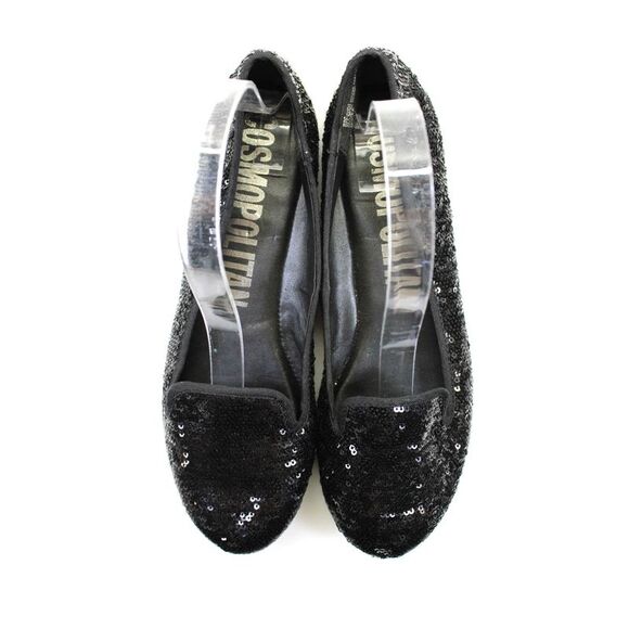 Cosmopolitan Womens Textured Sequined Slip-On Round Toe Flats Black Size 8 - Picture 2 of 5